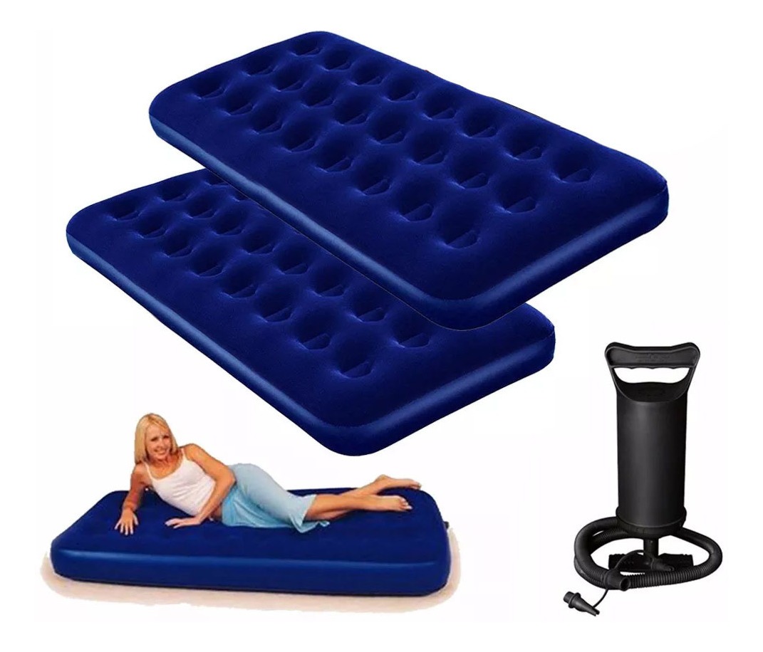 Combo 2 Colchones Inflable 1 Plaza Y 2 Almohadas C/ Inflador