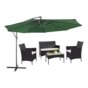 Juego De Jardín Rattán Mesa + Sillón + 2 Butacas + Sombrilla