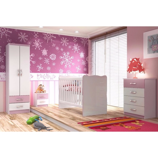 Juego Dormitorio Infantil Rosa Ropero + Cuna + Cómoda Bebés - Imagen 6