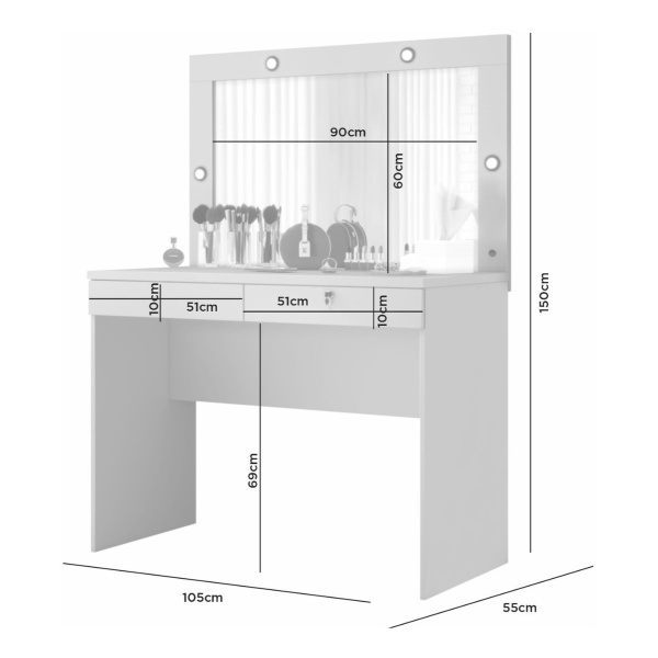 Tocador - Comoda - Camarin - Espejo + Luz Led + Cerradura - Imagen 3