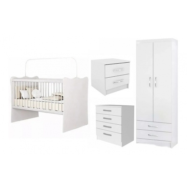 Juego Dormitorio Infantil Ropero Cuna Cómoda Bebé Blanco - Imagen 2