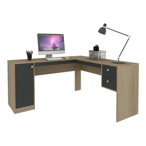 Escritorio Muebles Web Linea Premium Mdp 2935 - Esquinero - 2 Cajones 1 Puerta - Almendra/onix