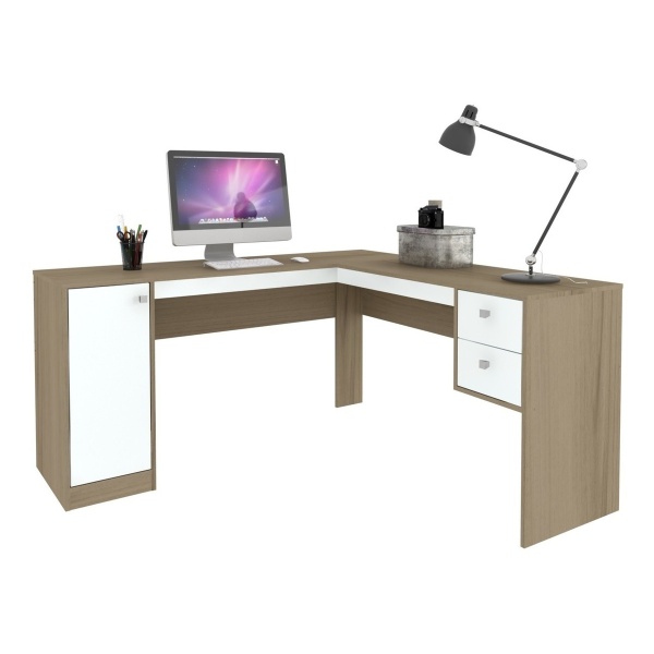 Escritorio Muebles Web Linea Premium Mdp 2935 - Esquinero - 2 Cajones 1 Puerta - Almendra/blanco