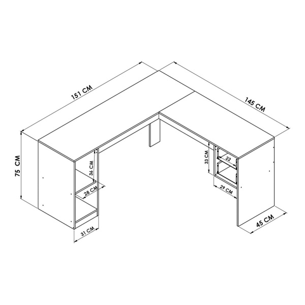 Escritorio Muebles Web Linea Premium Mdp 2935 - Esquinero - 2 Cajones 1 Puerta - Almendra/onix - Imagen 3