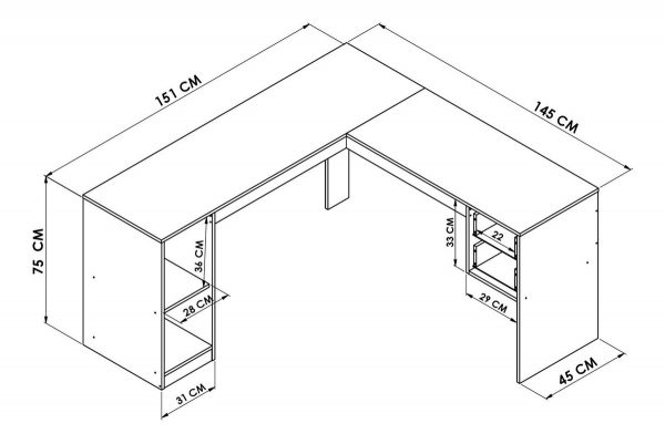 Escritorio Muebles Web Linea Premium Mdp 2935 - Esquinero - 2 Cajones 1 Puerta - Almendra/blanco - Imagen 3