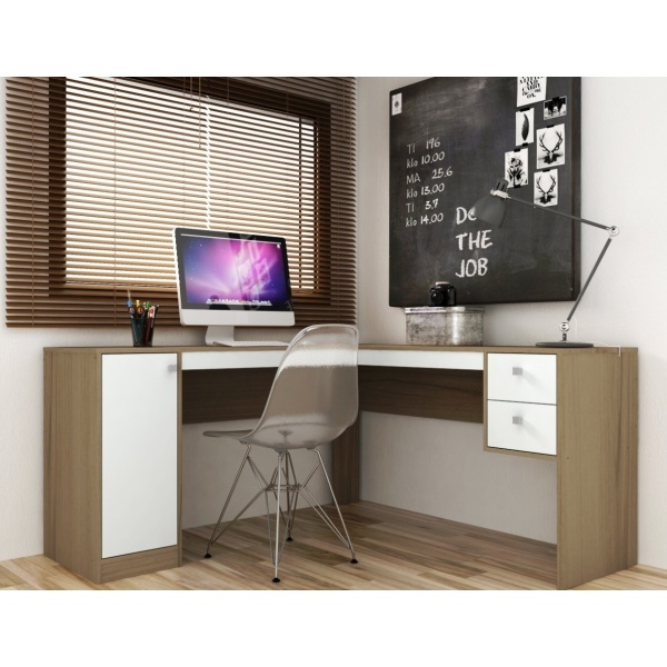 Escritorio Muebles Web Linea Premium Mdp 2935 - Esquinero - 2 Cajones 1 Puerta - Almendra/blanco - Imagen 2