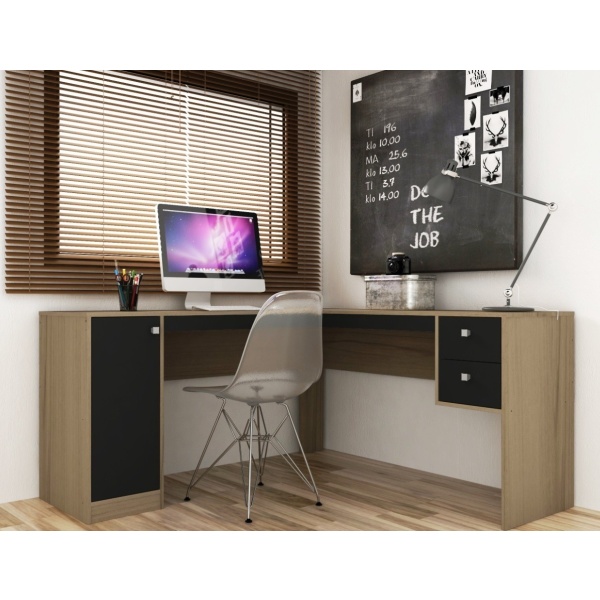 Escritorio Muebles Web Linea Premium Mdp 2935 - Esquinero - 2 Cajones 1 Puerta - Almendra/onix - Imagen 2