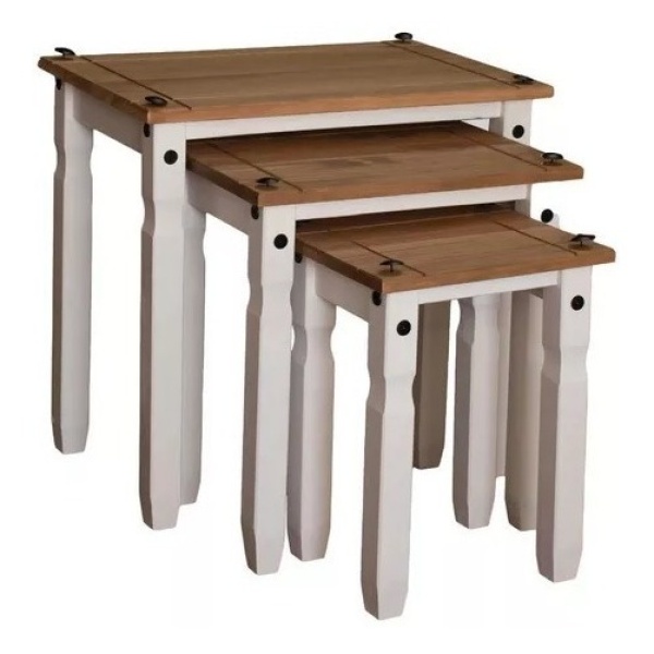 Mesa Ratona Nido Set De 3 - Madera Maciza Linea Mexicana - Imagen 4