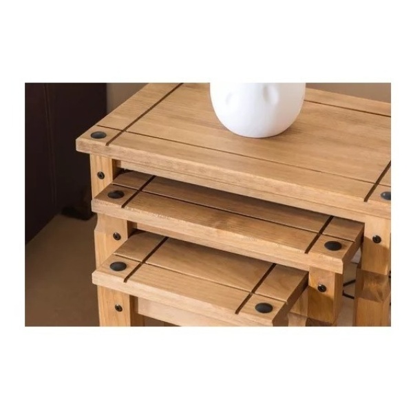 Mesa Ratona Nido Set De 3 - Madera Maciza Linea Mexicana - Imagen 3