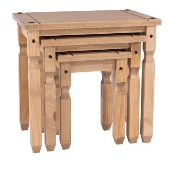 Mesa Ratona Nido Set De 3 - Madera Maciza Linea Mexicana - Imagen 2