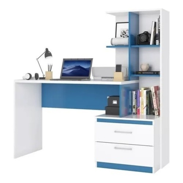 Escritorio Para Pc - Mesa Biblioteca Estantes 2 Cajones