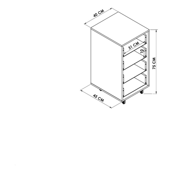 Cajonera Con Ruedas Mesa De Luz Bajo Escritorio 4 Cajones - Imagen 3