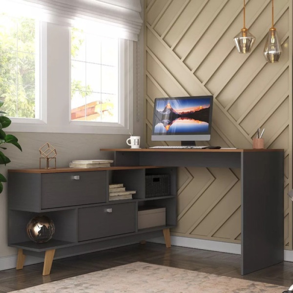 Escritorio Muebles Web Linea Premium Esquinero 2984 Negro/nogal - Imagen 2