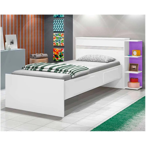 Cama 1 Plaza - Muebles Web - Colchon 188x88 - Modelo Jade - Blanco/lila - Imagen 2