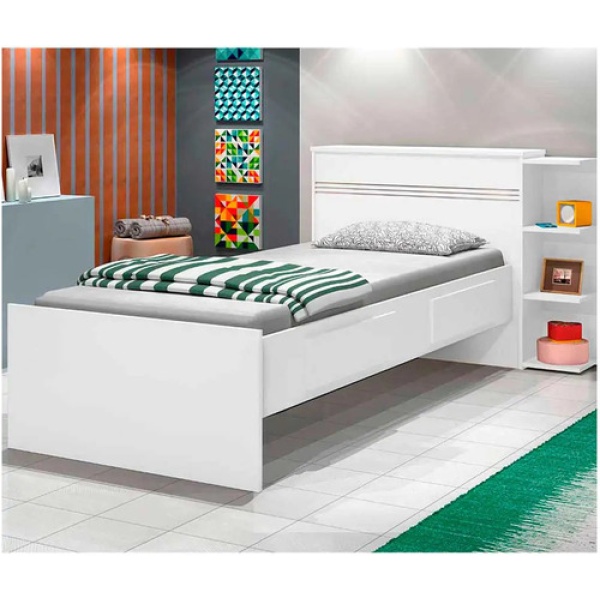Cama 1 Plaza - Muebles Web - Colchon 188x88 - Modelo Jade - Blanco - Imagen 2