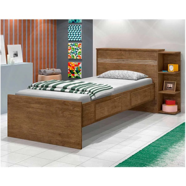 Cama 1 Plaza - Muebles Web - Colchon 188x88 - Modelo Jade - Marrón - Imagen 2
