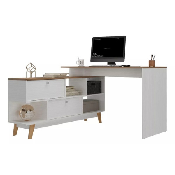 Escritorio Muebles Web Linea Premium Esquinero 2984 Blanco/nogal