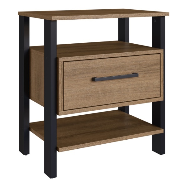Mesa De Luz Dormitorio 1 Cajon 2 Estantes Estilo Industrial