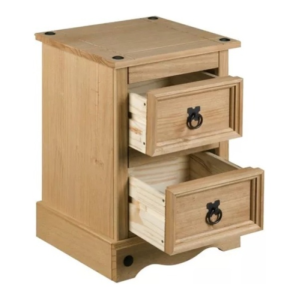 Mesa De Luz 2 Cajones Madera Maciza Linea Mexicana - Imagen 2