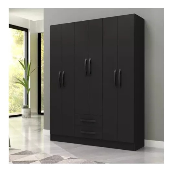 Ropero 6 Puertas 2 Cajones 9 Estantes Color Negro Mdp Muebles Web - Imagen 3