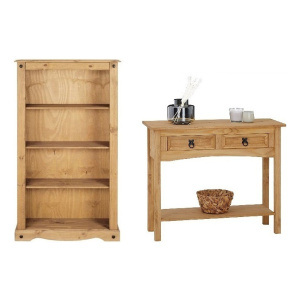 Set Mesa Auxiliar Y Biblioteca Linea Mexicana Madera Maciza