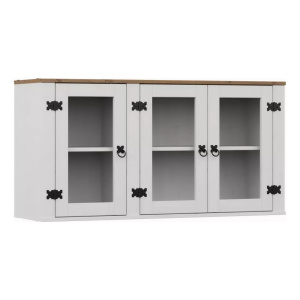 Aereo Cocina Alacena 3 Puertas Con Vidrio Muebles Web Línea Mexicana Madera Maciza Blanco/rústico