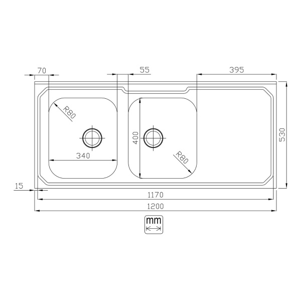 Mesada Pileta Doble Izquierda Acero Inox Hormigon Alivianado - Imagen 2