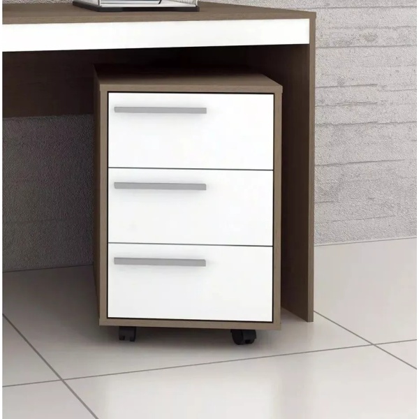 Mesa De Luz 3 Cajones Cajonera Bajo Escritorio Organizador Con Ruedas Color Avena/blanco - Imagen 2