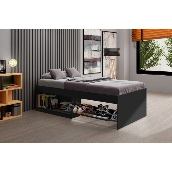 Cama Box Individual 1 Plaza Con Zapatera Y Nicho Dormitorio - Imagen 6