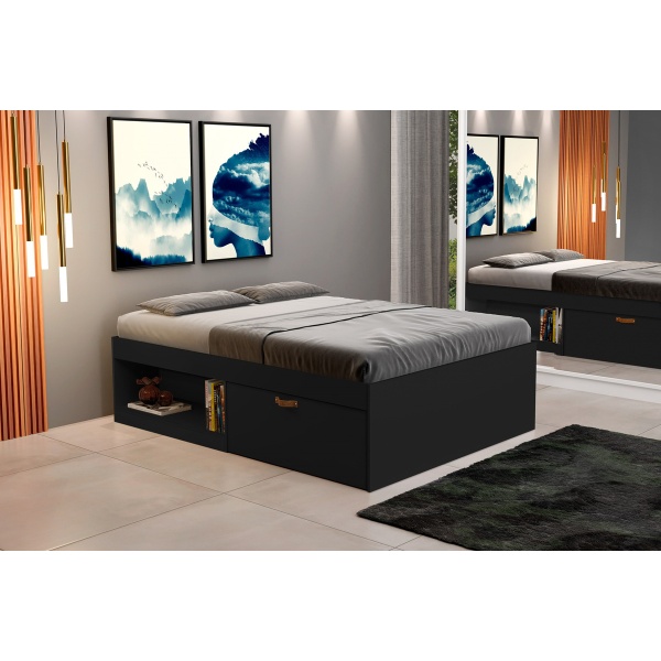 Cama Box Matrimonial 2 Plazas Con Zapatera Y Nicho Modelo Laura Matrimonial Color Negro - Imagen 3