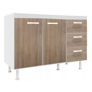 Bajo Mesada 2 Puertas + 3 Cajones Para Cocina Muebles Web Color Blanco/rústico