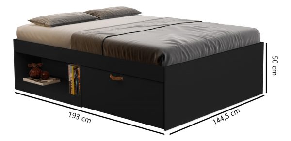 Cama Box Matrimonial 2 Plazas Con Zapatera Y Nicho Modelo Laura Matrimonial Color Negro - Imagen 5