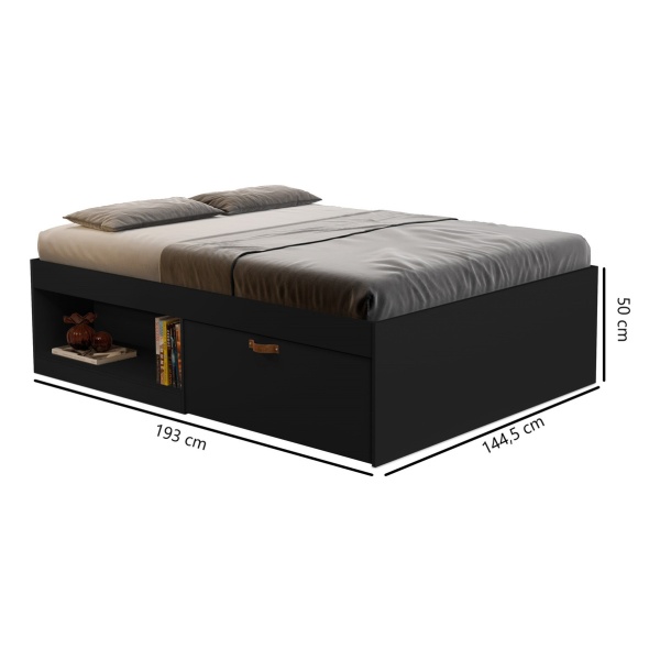 Cama Box Matrimonial 2 Plazas Con Zapatera Y Nicho Modelo Laura Matrimonial Color Negro - Imagen 5