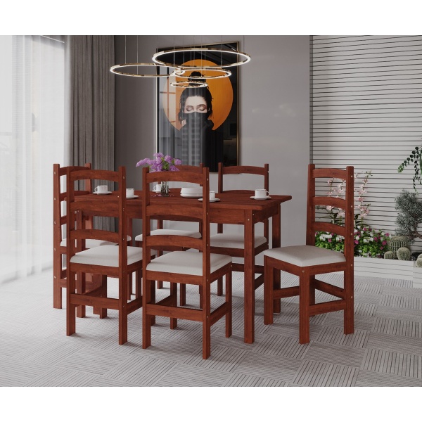 Juego De Living Elegante Comedor 6 Sillas Madera Tapizado - Imagen 4