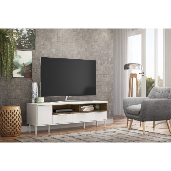 Rack Para Televisor Muebles Web Mesa Con Patas Para Tv Living Comedor Lcd Led Modelo Lisse Color Blanco/pinus - Imagen 2