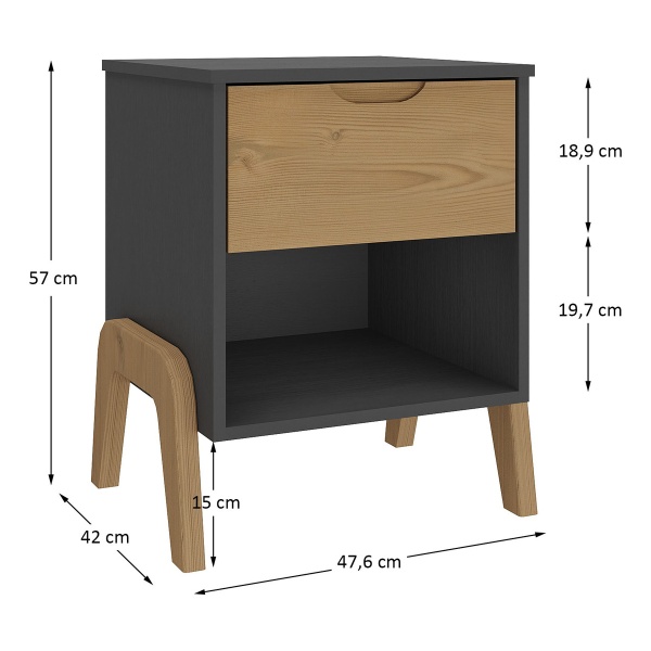 Mesa De Luz Con Patas 1 Cajon Cama Sommier Madera Maciza - Imagen 6