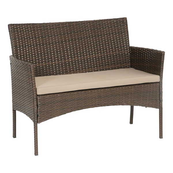 Set Juego De Jardin 4 Piezas Patio Rattan Mesa De Vidrio Color Marrón - Imagen 4