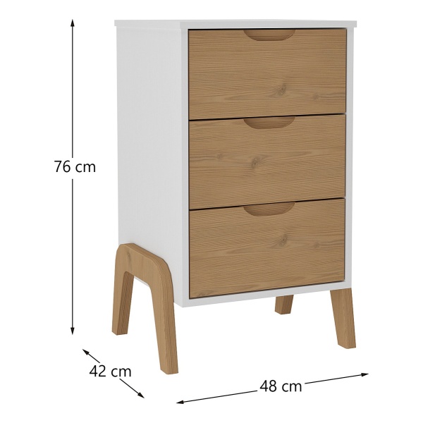 Mesa De Luz Con Patas 3 Cajones Cama Sommier Madera Maciza - Imagen 4