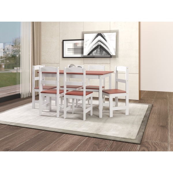 Juego De Comedor Living En Madera Maciza 6 Sillas Modelo Brasil Color Blanco/rustico - Imagen 4
