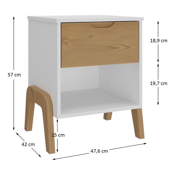 Mesa De Luz Con Patas 1 Cajon Cama Sommier Madera Maciza - Imagen 3