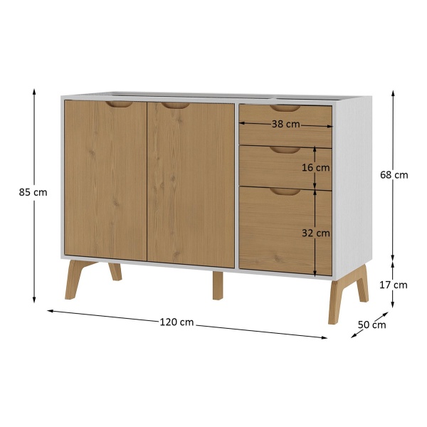Bajo Mesada - Aparador Alacena - Mueble De Cocina Con Patas Color: Blanco/pino - Imagen 2