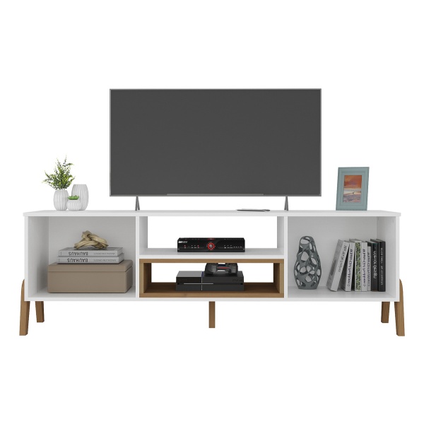 Rack Para Tv Lcd Led Televisor 2 Puertas 2 Estantes Hasta 75 Pulgadas Color Blanco/pino - Imagen 3