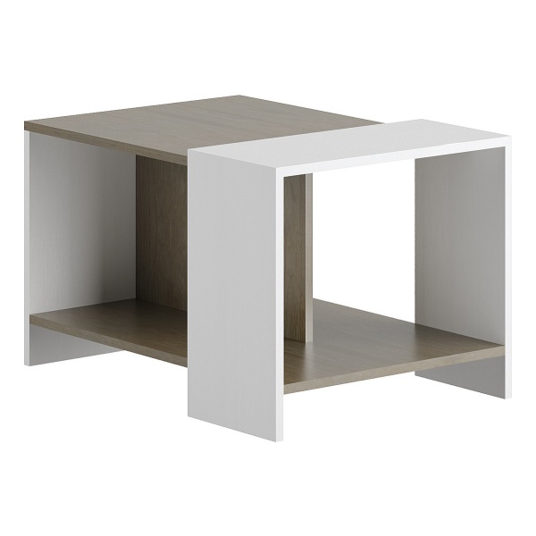 Mesa Ratona Mesita De Centro Estante Auxiliar Living Lateral Color Nogal/blanco - Imagen 3