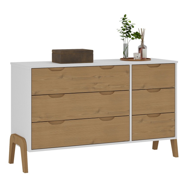 Comoda Cajonera Guardaropa 6 Cajones Con Patas Dormitorio Color Blanco/pino - Imagen 3