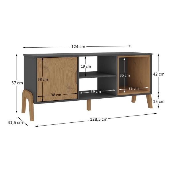 Rack Para Tv Lcd Led Televisor 1 Puerta 2 Estantes Hasta 47 Pulgadas Color Grafite/pino - Imagen 2