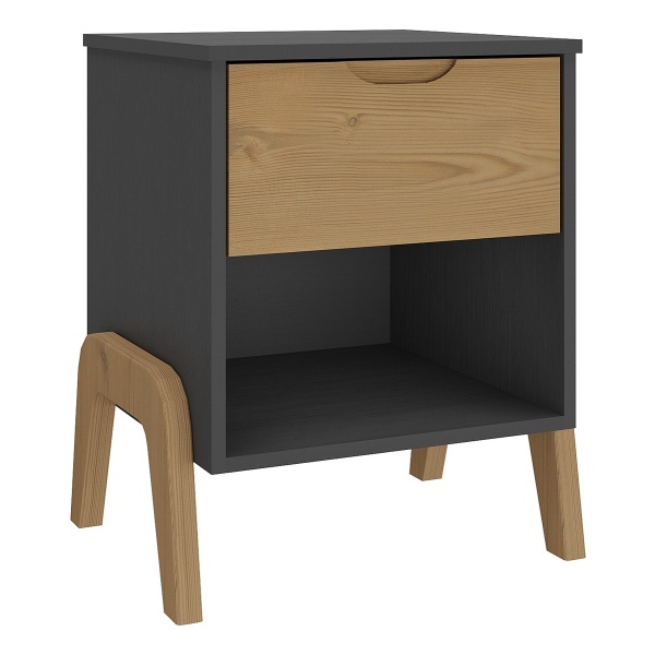 Mesa De Luz 1 Cajon Y Espacio Sommier Madera Dormitorio Color Grafite/pino - Imagen 2
