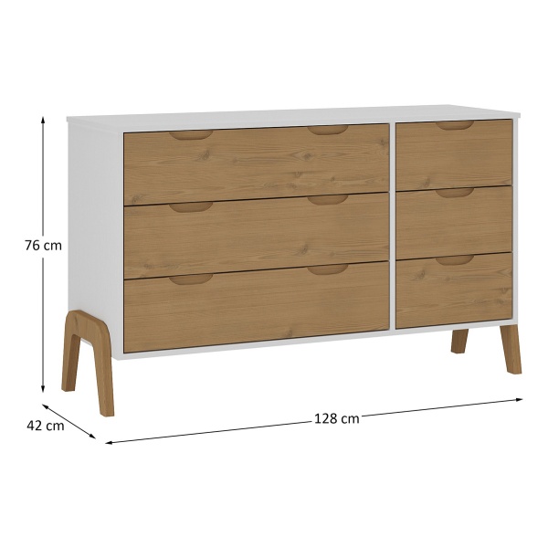 Comoda Cajonera Guardaropa 6 Cajones Con Patas Dormitorio Color Blanco/pino - Imagen 2