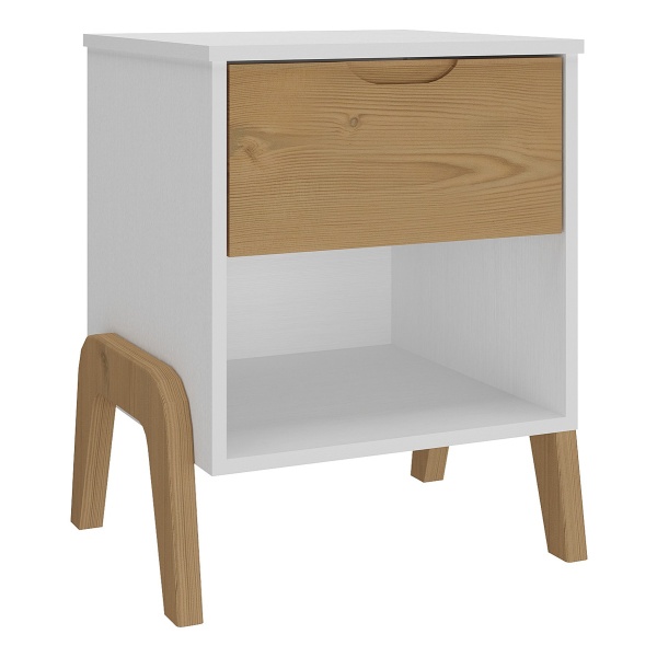 Mesa De Luz 1 Cajon Y Espacio Sommier Madera Dormitorio Color Blanco/pino - Imagen 3