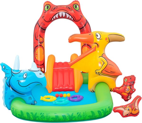 Centro De Juegos Con Pelotas Y Tobogan Piscina Inflable Infantil Alberca Hinchable Bestway Jurassic Splash 53160 190lt - Imagen 4