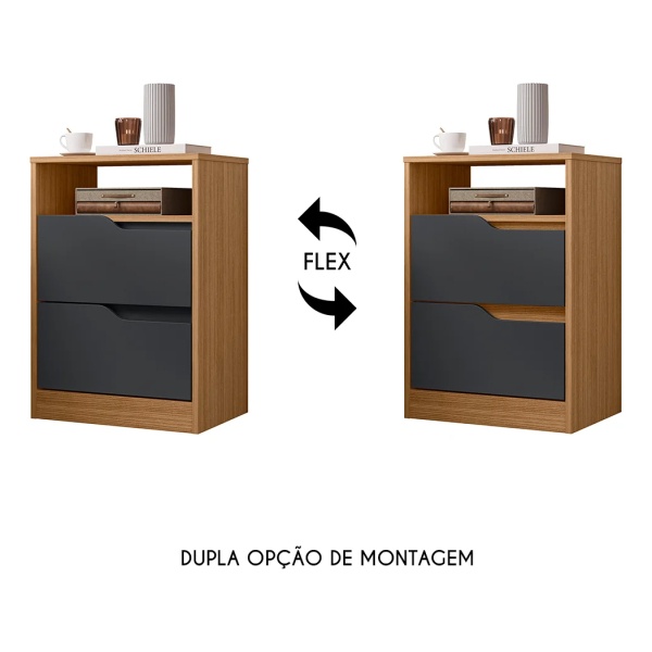 Mesa De Luz Mesita Auxiliar De Noche Sole Flex Dormitorio Muebles Web Nature/titanium - Imagen 3